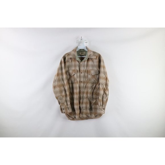 Pendleton Other - Vintage 70s Pendleton Mens Medium Wool Western Snap Button Board Shirt Plaid USA